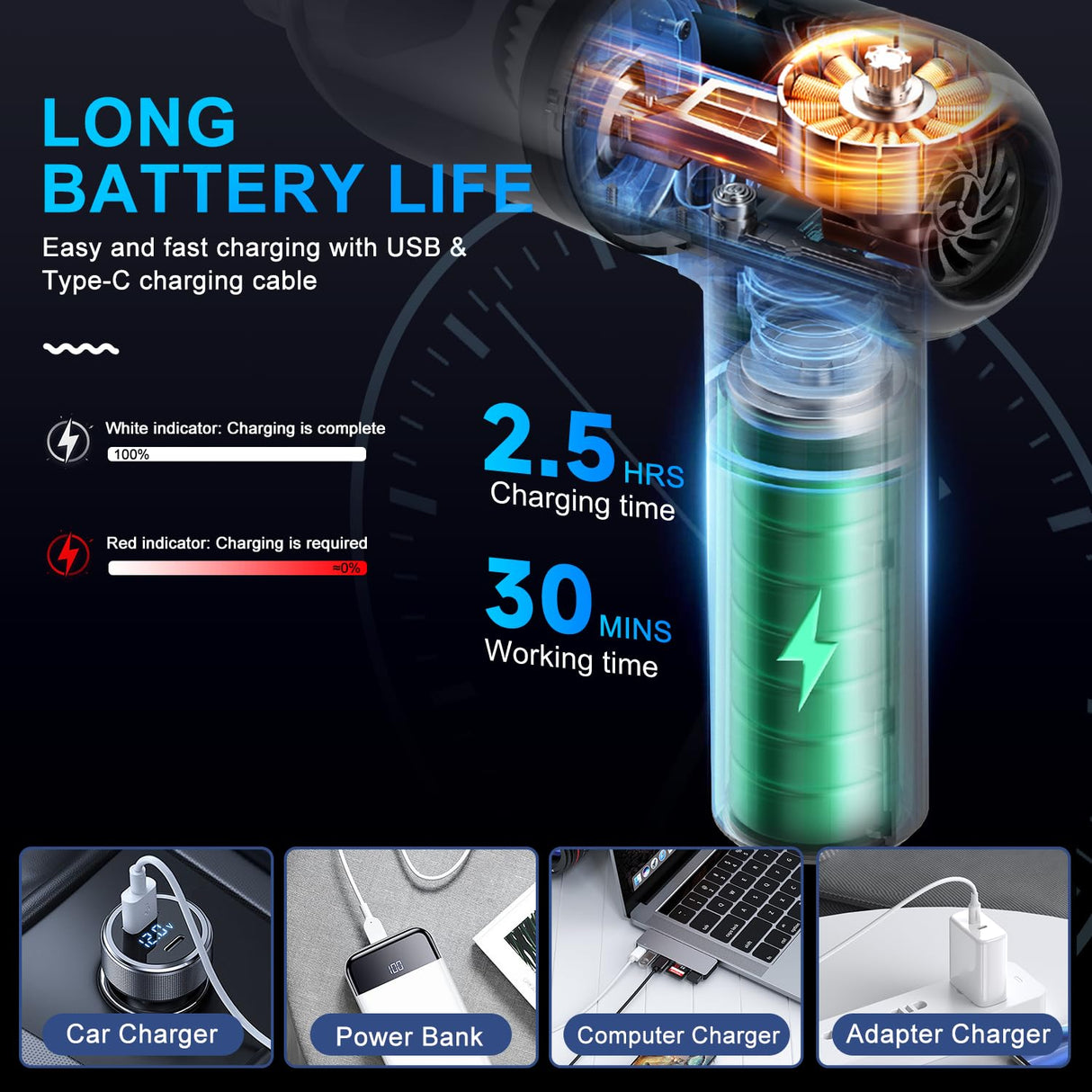 KMM Handheld Car Vacuum Cleaner, 4 in 1 Vacuum Cleaner 16000Pa Air Duster, 3-Speed Adjustable 120W High Power Vacuum Cleaner with LED Light and Multi-Nozzles for Car, Home, Office, Pet KMM