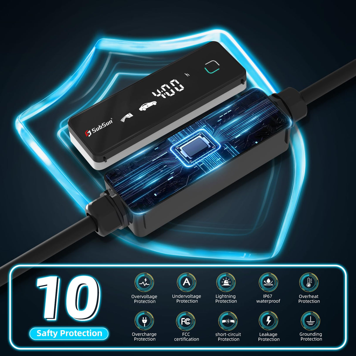 Level 2 EV Charger 40Amp 9.6kW 240V EV Charger Level 2 with Smart LED Screen, 14/24/32/40A, 8 Hours Delay Timer, 25FT Electric Car Charger with Bag NEMA 14-50P J1772 Evs SubSun