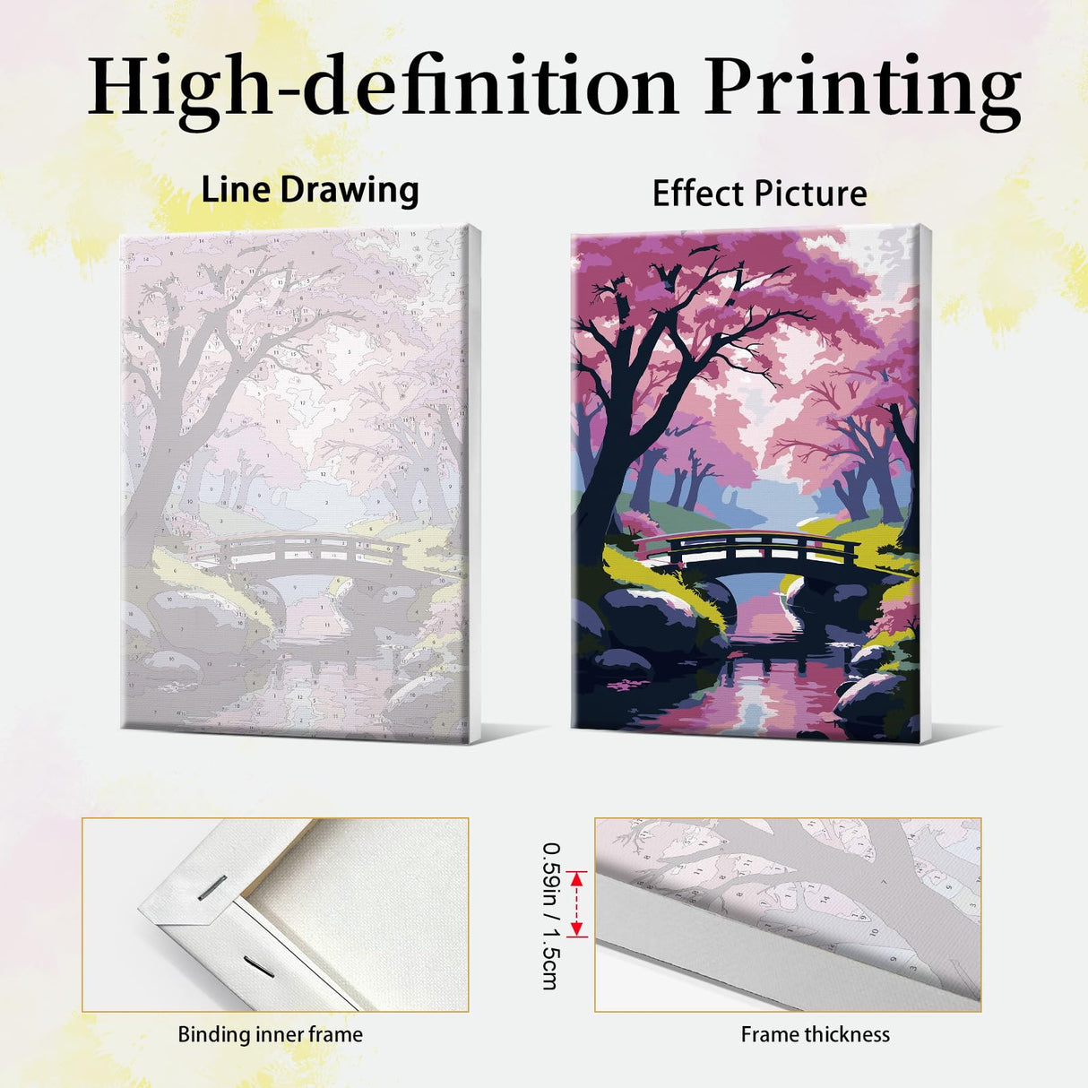 JOOZ Paint by Numbers Kit for Adults with Frame Cherry Blossom Adult Paint by Number Kits Framed Canvas Bridge Paint by Number with Easel DIY Oil Painting by Number for Gift Home Wall Decor 8x12 Inch JOOZ