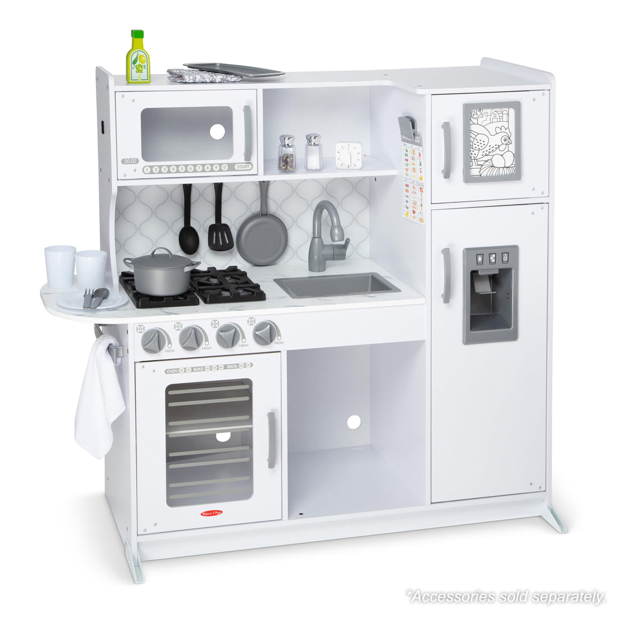 Melissa & Doug Wooden Chef's Pretend Play Toy Kitchen With Ice Cube Dispenser - Cloud White Kids Playset for Toddlers and Kids Ages 3+ Melissa & Doug