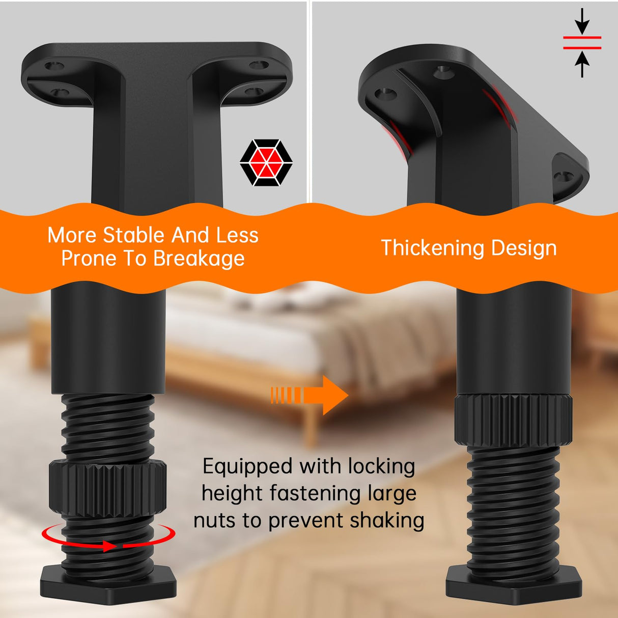 4 PCS (8.3"-14.5") Adjustable Bed Frame Support Legs, Frame Center Slats Heavy Support Leg,Durable Furniture Suport Legs for Frame/Sofa/Dresser/Table, Legs Furniture Replacement Parts appacare