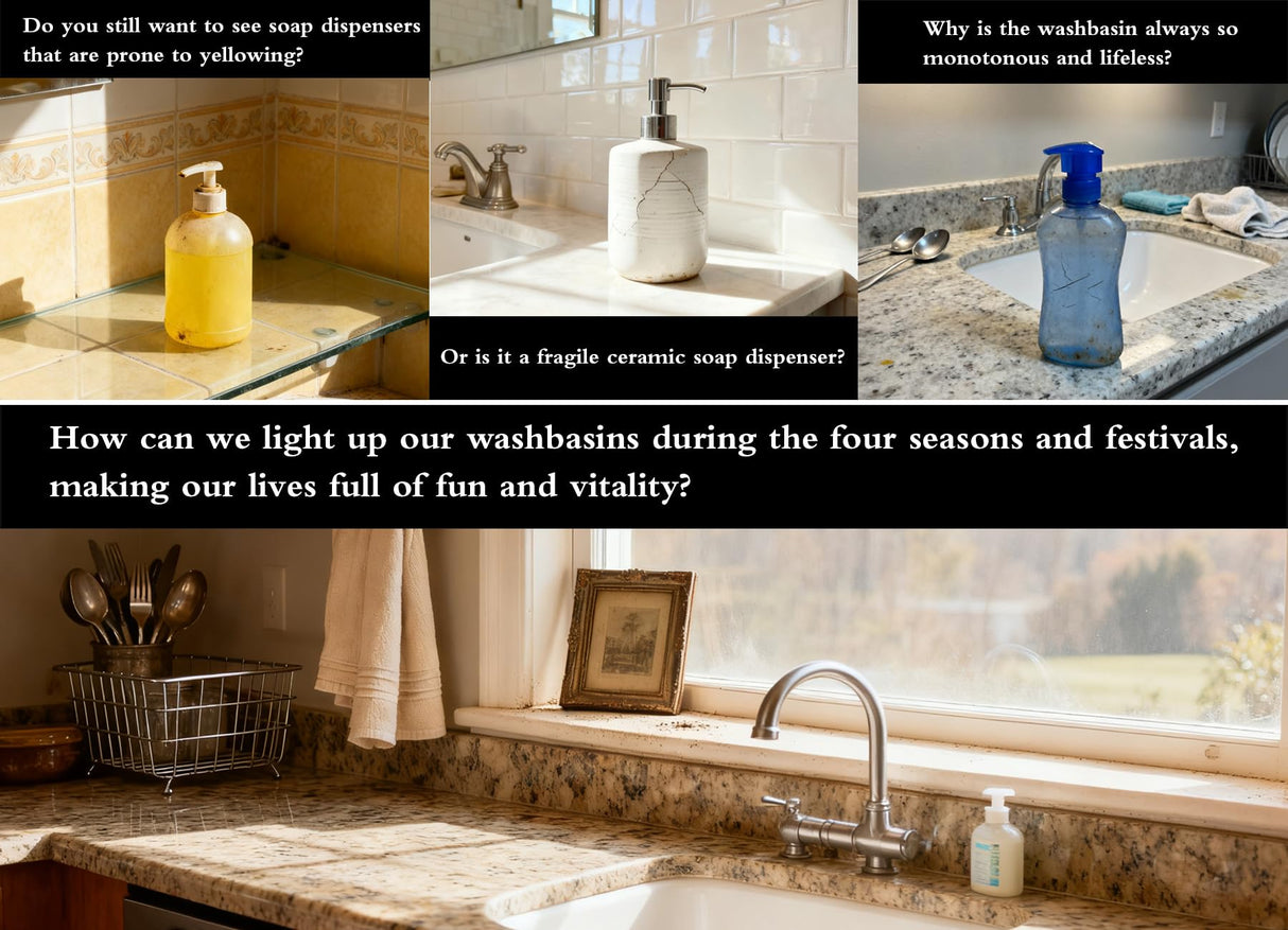 Nestriculus Seasonal Soap Dispenser with 11 Interchangeable Magnets - Seasonal Decor - Farmhouse Bathroom Kitchen Decor (Resin,Built in Magnet) - 8.82oz (Silver) Nestriculus