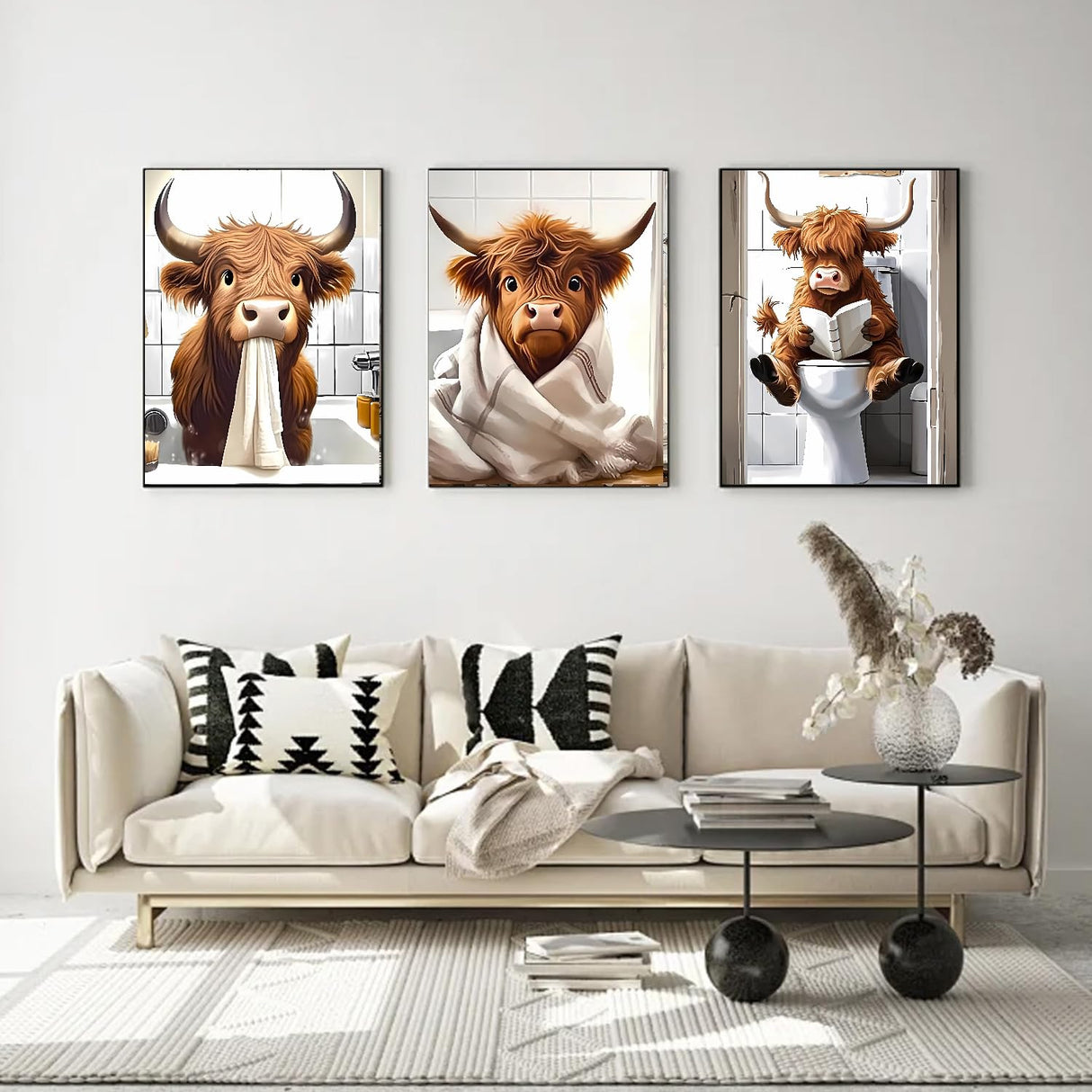 Diamond Art Kits for Adults Beginner, 3 Pack Funny Highland Cow Diamond Painting Kits 5D Diamond Dots Gem Art Crafts with Tools Round Full Drill Funny Crafts for Home Wall Decor&Gift 12X16 inch Fairyland JinWenn