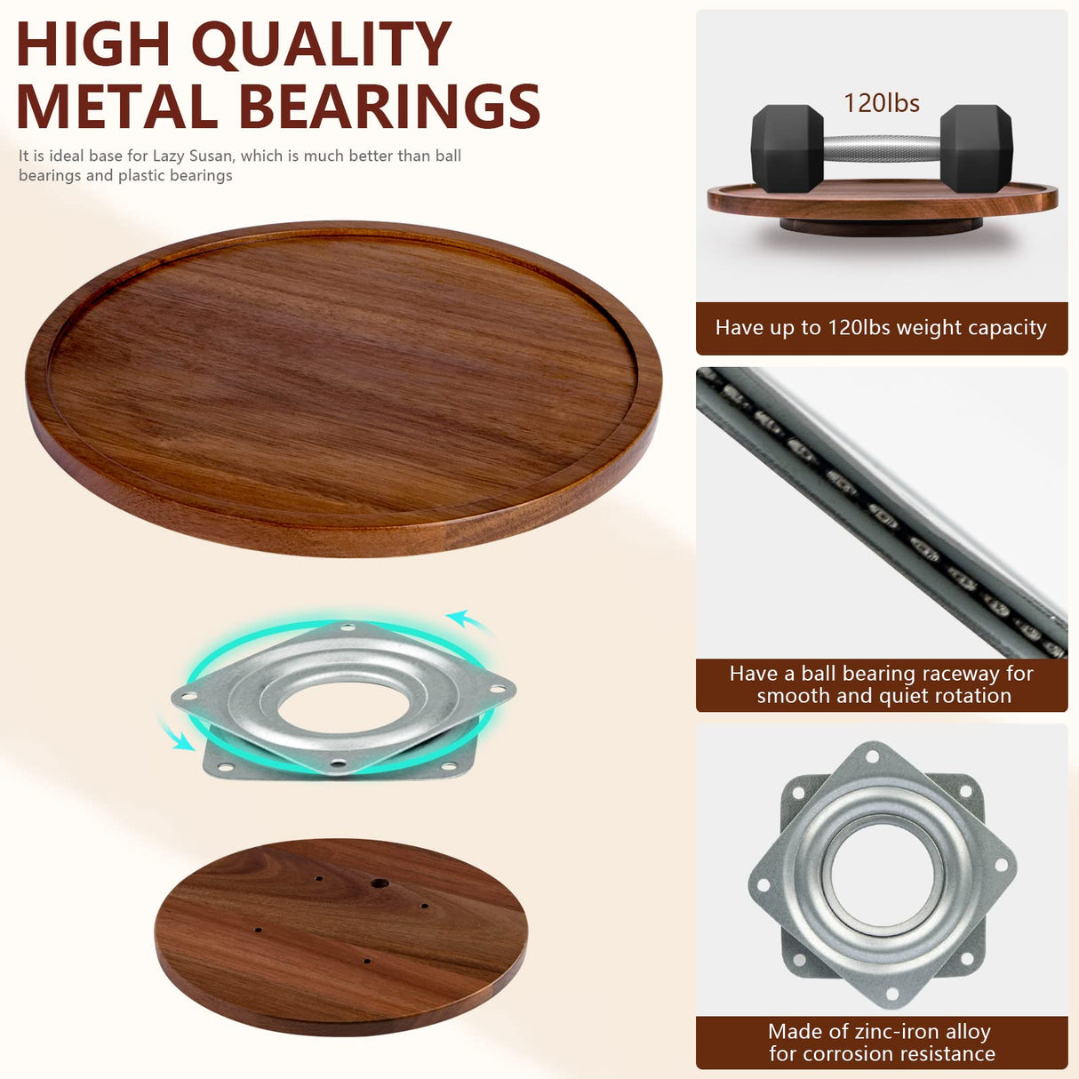 ANBOXIT Lazy Susan Organizer for Table, 10 Inch Wooden Lazy Susan Turntable for Cabinet, Acacia Wood Turntable Kitchen Spice Rack (1 Pack) ANBOXIT