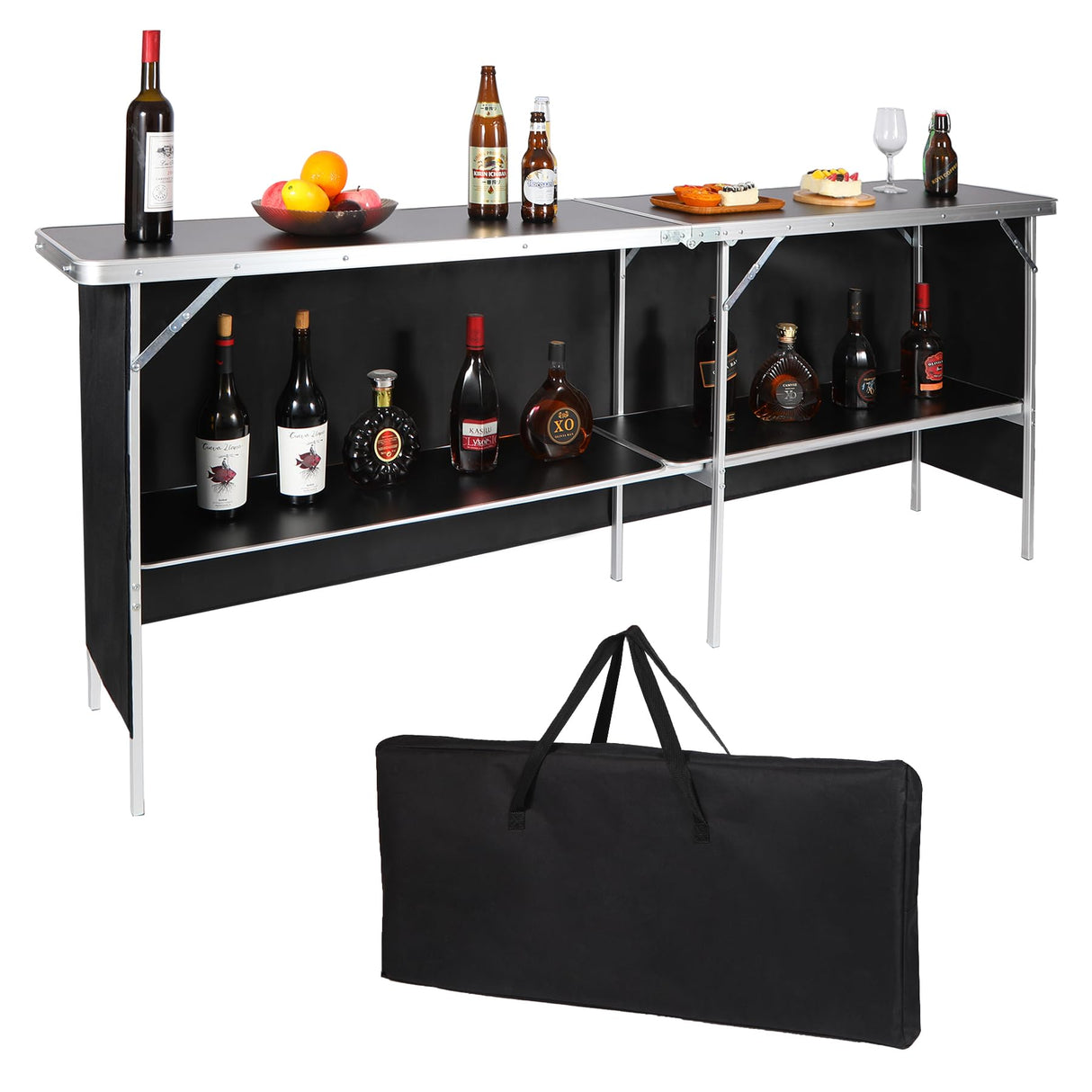 REDCAMP Portable Bar Table, Pop Up Folding Mobile Bar Bartender Table with Carry Bag for Events, Party, Camping, Tradeshow, Exhibition, Easy Setup, Black, 82"x33"x15" REDCAMP