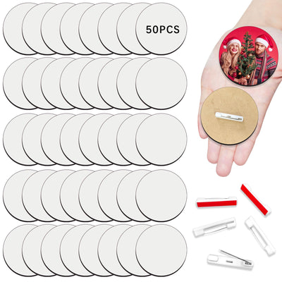 50Pcs Sublimation Buttons Blanks with Pins 3 inch MDF Buttons Pins Sublimation Blanks Christmas for School Projects Sublimation Name Tags Blanks DIY Crafts