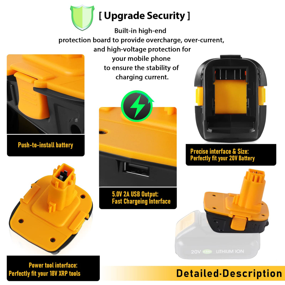 【Fast USB | Replace for De walt 18V to 20V Battery Adapter】 Converter DCA1820 for Dewalt 18V Tools Convert Dewalt 20V Battery DCB203 DCB206 to Dewalt 18V XRP NiCd NiMh Battery DC9098 DC9096 for Phone CaliHutt