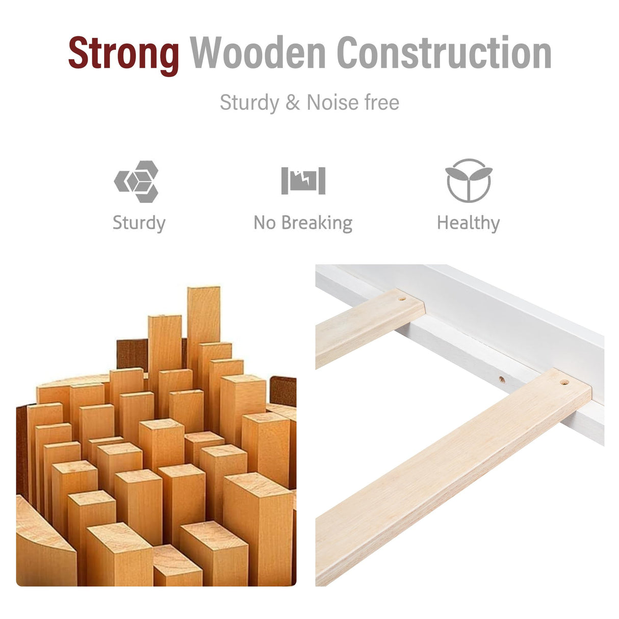 Merax Queen Size Wood Platform Bed with Headboard – White Finish, No Box Spring Needed Merax