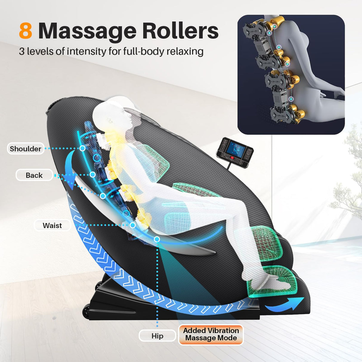 Massage Chair Full Body, Zero Gravity Massage Chair with 8 Fix Rollers, Foot Massage, Heating, Auto Modes, Full Body Airbag, Touch Screen Controller, Phone Controller, Home Massage for Back Fatigue Msutree