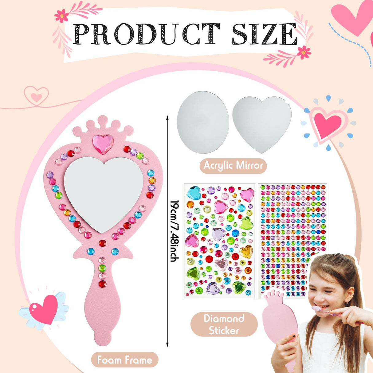 Liliful 12 Pack Princess Foam Mirror Kits Decorate Your Own Princess Mirrors Party Supplies Kids Unbreakable Toy Crafts for Girls Party Favors Birthday DIY Decorations (Pink, Purple, Blue,Cute) Liliful