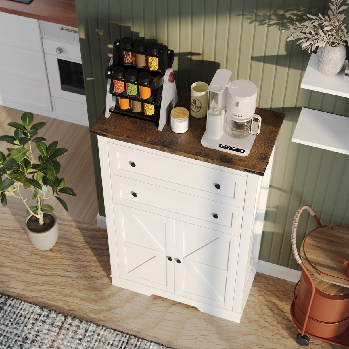 oneinmil Farmhouse Dresser for Bedroom, Rustic Tall Chest with 2 Drawers, Storage Organizer Dresser for Bedroom, Hallway, Living Room, Kids Room, White oneinmil