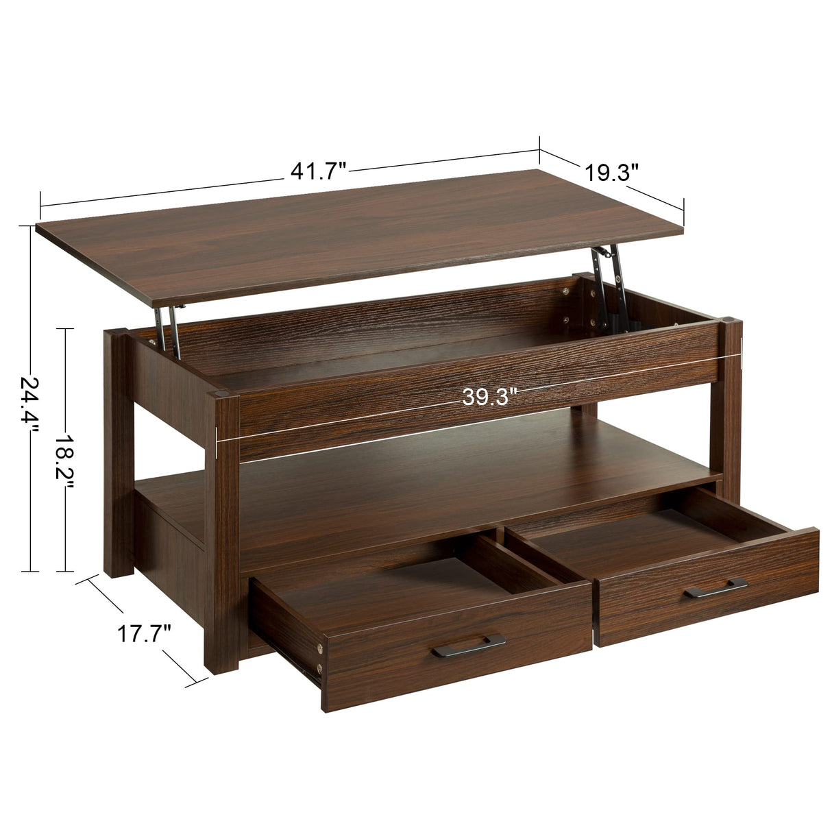 FABATO 41.7'' Coffee Table, Lift Top Coffee Table with Storage Drawers and Hidden Compartment, Retro Central Table with Wooden Lift Tabletop for Living Room, Espresso FABATO