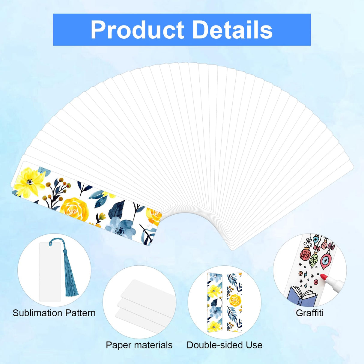 100 Pcs Sublimation Bookmark Blank, Paper DIY Bookmarks with Hole and Colorful Tassels for Crafts,Personalized Tassels Blank Bookmarks Youmation