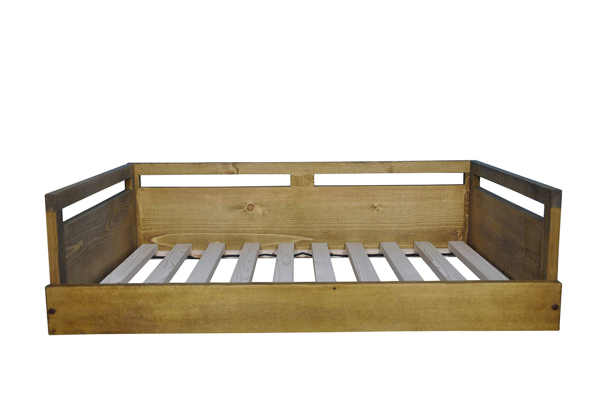 Iconic Pet Sassy Paws Wooden Pet Bed with Paw Printed Comfy Cushion for Dogs & Cats in Varying Sizes & Colors, Small-Rustic Brown Iconic Pet