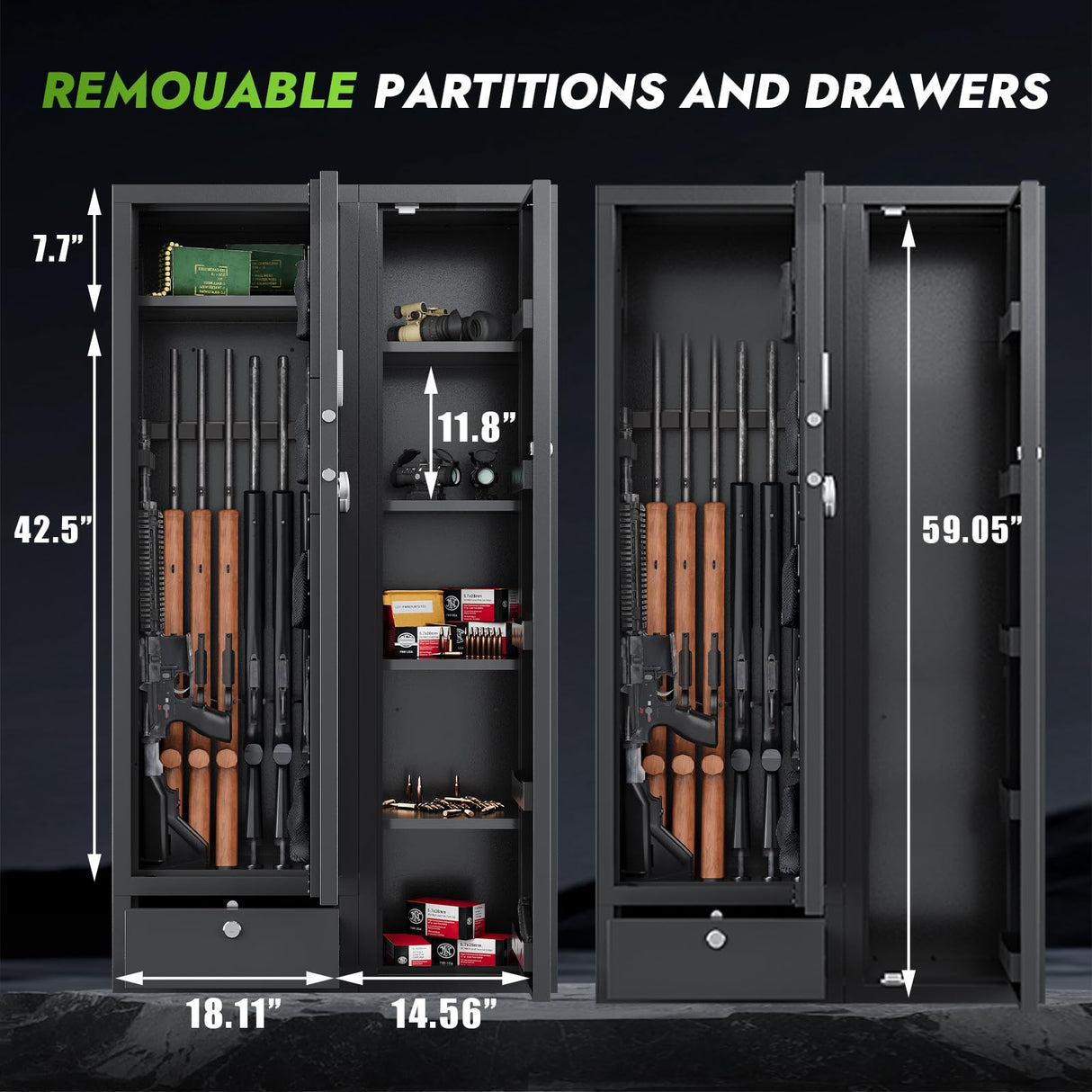 KAER 15-18 Gun Safe,Gun Safes for Rifles and Pistols,Rifle Safe,Gun Cabinet,Gun Safes for Home,Gun Safe for Rifles with Digital Keypad,Drawer,Removable Shelf (Unassembled) KAER