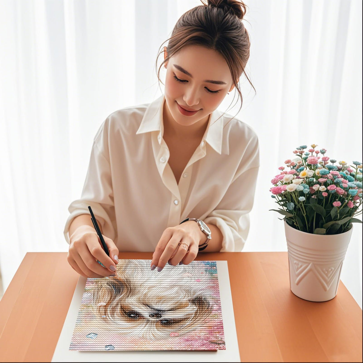 5D DIY Shih Tzu Dog Diamond Painting Kit for Adults - Cherry Blossoms Diamond Art Kit Full Drill Round Diamonds Home Decor Bedroom Wall Art Gift for Adults Beginners Enthusiasts 8x12 INCH KLLT