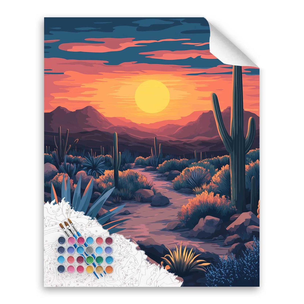 Arizona Desert Paint by Number, Desert Landscape Paint by Numbers for Adults, Cactus Sunset Wall Art, Mountains Acrylic Oil Painting on Canvas, Gift & Home Wall Decor(16x20inch, No Frame) Cawpom