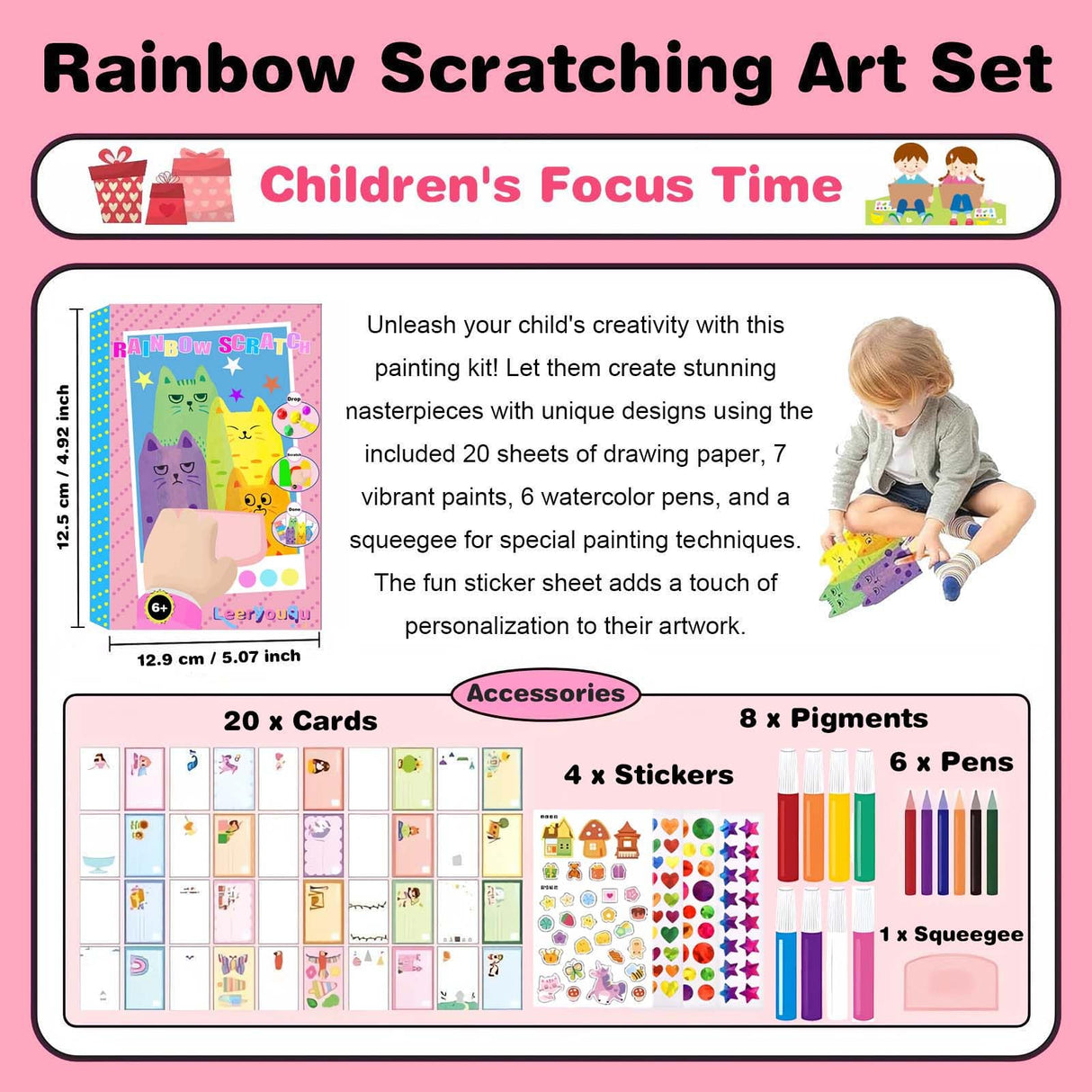 LEERYOUQU Rainbow Scratch Art for Kids, Squeegee Painting Kits, Magic Dot Scratch Painting Party DIY Gifts for Girls and Boys LEERYOUQU