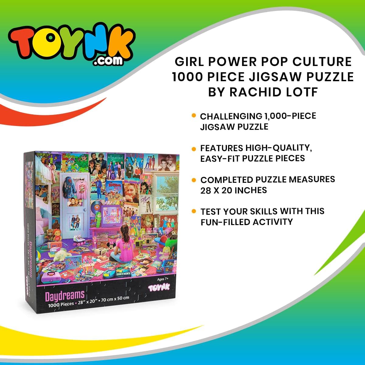 Daydreams '80s and '90s Pop Culture 1000-Piece Jigsaw Puzzle by Rachid Lotf | Educational Brain Teaser, Nostalgic Retro Toys & Games for Kids, Building Kit Activities | 28 x 20 Inches Toynk
