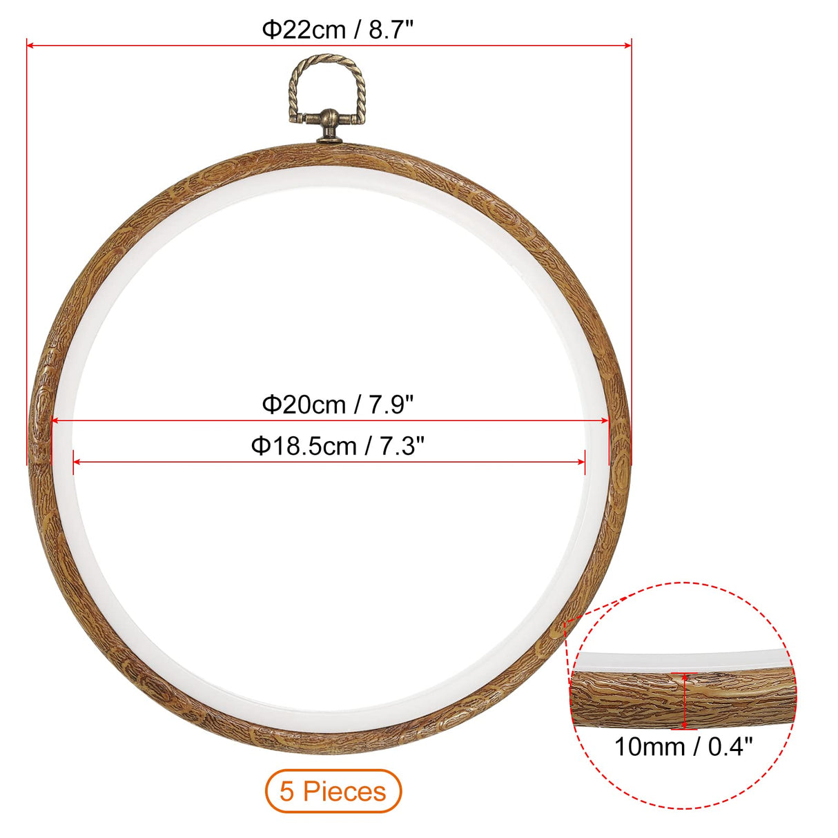 PATIKIL 5 Pieces 8 Inch Embroidery Hoops Frame Round Imitated Wood Circle Cross Stitch Hoop Ring for Embroidery Art Craft Handy Sewing Decoration PATIKIL