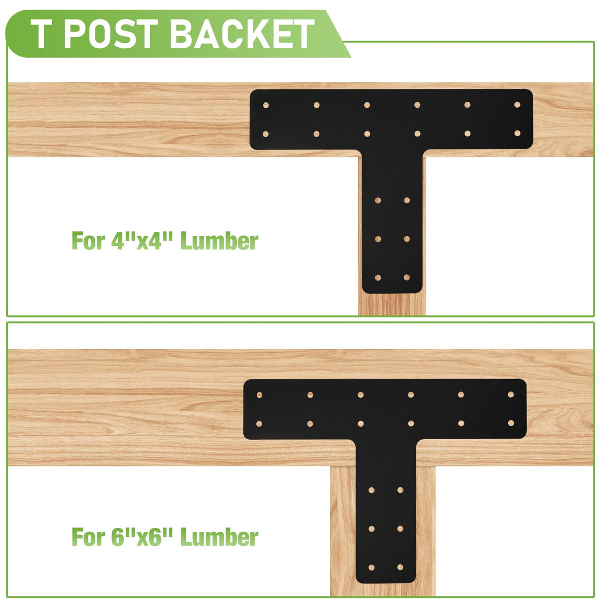 T Post Bracket 4PCS,14x10'' T Flat Mending Plate for Wood 4x4,6x6 Lumber, Black Powder Coated Heavy Duty Pergola Brackets,T Beam Bracket, T Truss Bracket,T Shape Post to Beam Connectors XZWMY