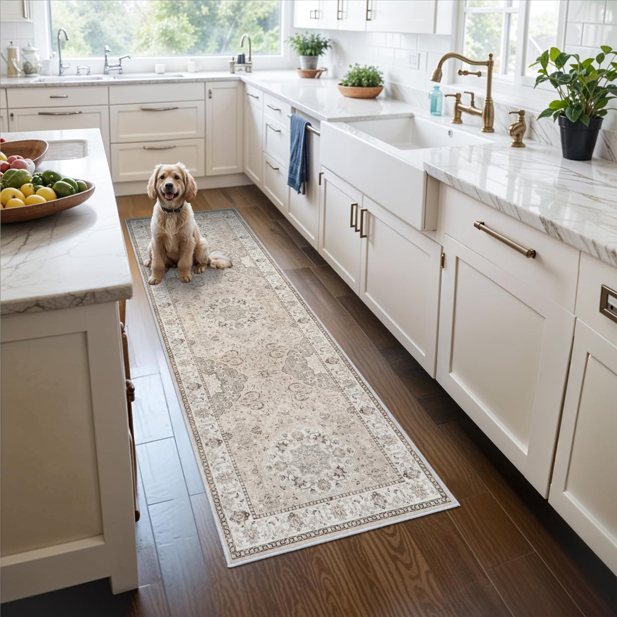 2x6 Hallway Washable Runner Rug : Vintage Soft Kitchen Laundry Runner with Non Slip Backing Farmhouse Entryway Living Room Floor Mat Stain Resistant Carpet for Bedroom Bathroom Distressed Beside Rug HY HAO YUN LAI
