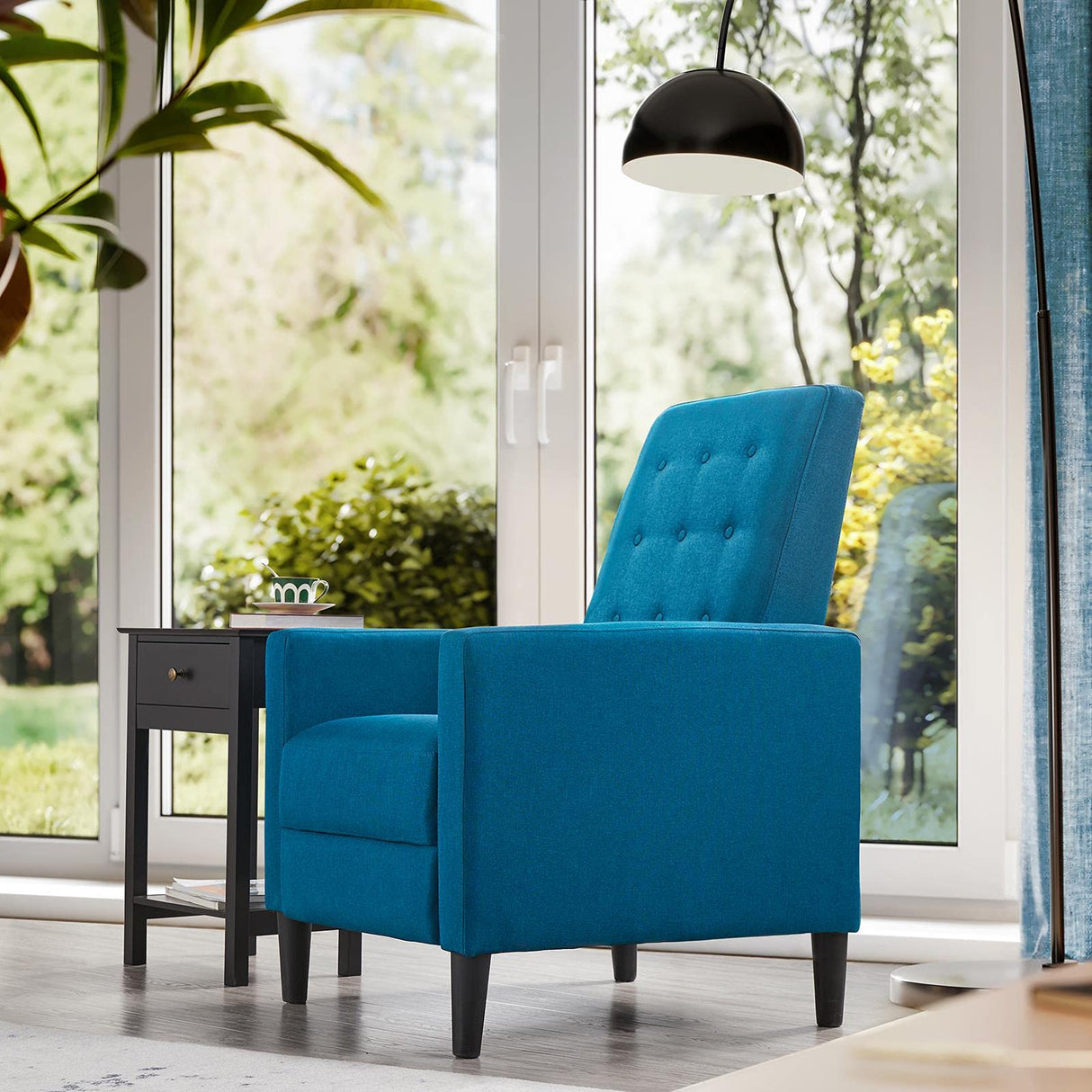 Topeakmart Mid-Century Modern Fabric Recliner Modern Tufted Reclining Single Sofa for Living Room Padded Cushion Home Theater Seat Blue Topeakmart