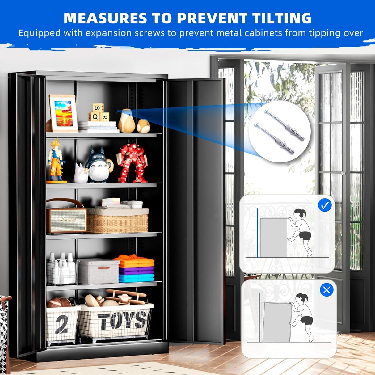 INTERGREAT Metal Garage Storage Cabinet with Lock, 72" Storage Cabinet with Locking Doors and 4 Adjustable Shelves, Lockable Steel Tool Cabinet for Home Office, School, Black INTERGREAT