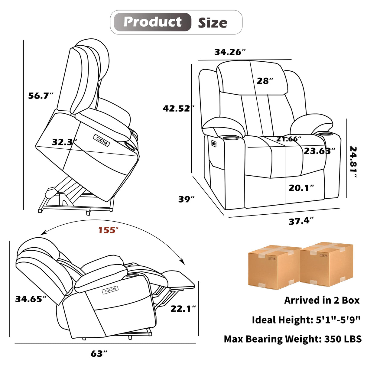 Trustyue Power Lift Chair with Full-Body Massage and Heat, Electric Recliner Chairs for Adults, Remote Control, Standing Assistance, USB Ports, Stainless Steel Cup Holders, Chenille Blue Trustyue