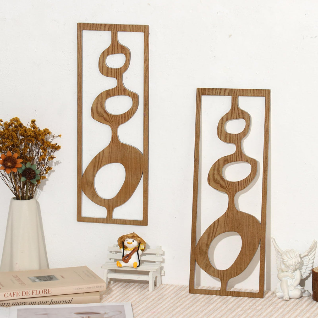 Zzbakress 2 Pcs Mid Century Wall Decor Wooden Mid Century Modern Decor Modern Art Wall Decor Abstract Wall Decor Geometric Wall Art for Home Living Room Bedroom (Style T) Zzbakress