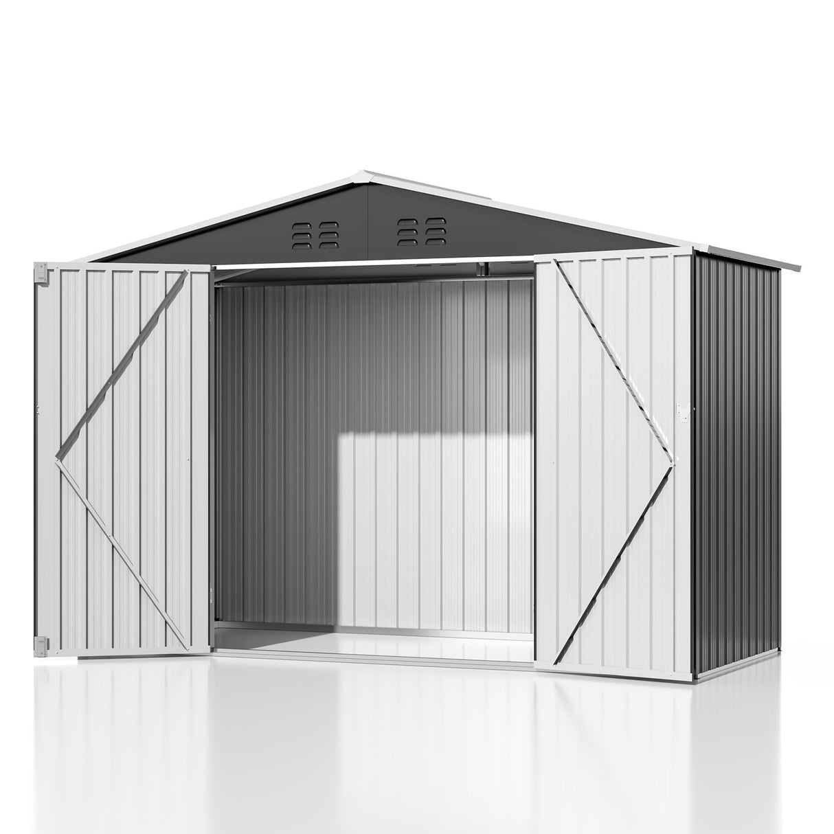 AirWire 9x4 FT Outdoor Storage Shed, Garden Shed with Updated Frame Structure and Lockable Doors, Metal Tool Sheds for Backyard Garden Patio Lawn, Grey AirWire