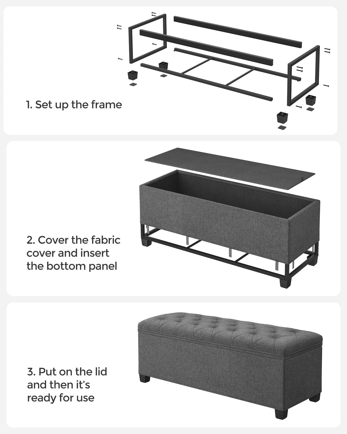 SONGMICS Storage Ottoman Bench, Foot Rest with Legs, 15.7 x 43.3 x 15.7 Inches, End of Bed Bench, Storage Chest, Load up to 660 lb, for Living Room, Bedroom, Entryway, Dark Gray ULSF088G01 SONGMICS