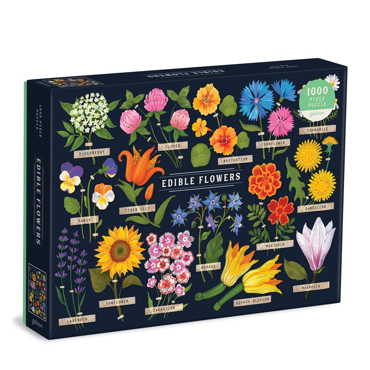 Galison Edible Flowers Puzzle, 1000 Pieces, 27” x 20” – Difficult Jigsaw Puzzle with Colorful Floral Artwork and Educational Design – Thick, Sturdy Pieces, Challenging Family Activity Galison