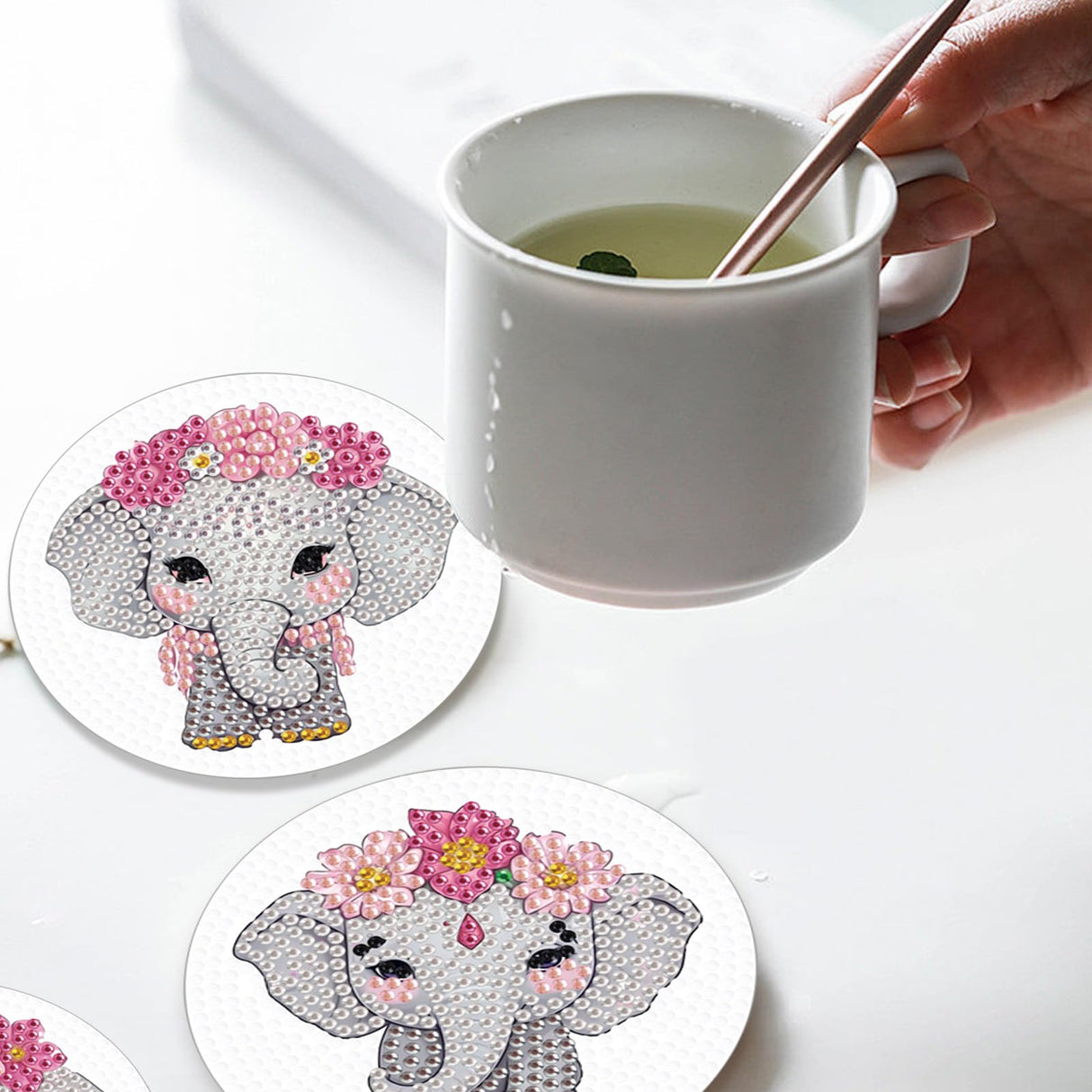 4 Pcs Diamond Painting Creative Coasters DIY Animal Elephant Diamond Art Coasters Diamond Painting Kits Diamond Non Slip Coaster for Beginners Adults Home Dining Decors Art Crafts antor