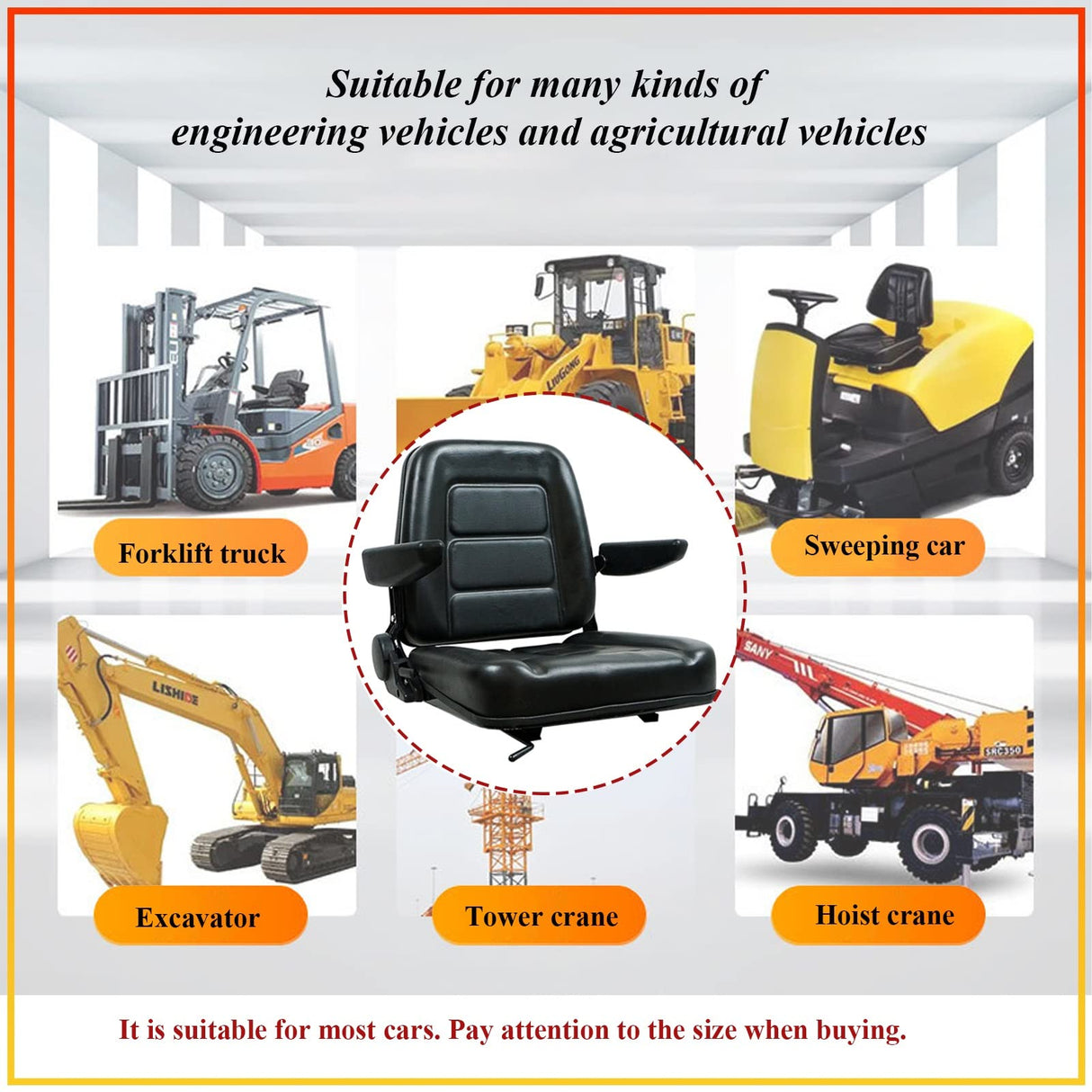 Tractor Seat,Universal Forklift Seat Adjustable Forklift Seat Black PVC Tractor Seat With Safety Belt Lawn Mower Seat (Size : A) ZSYHCX