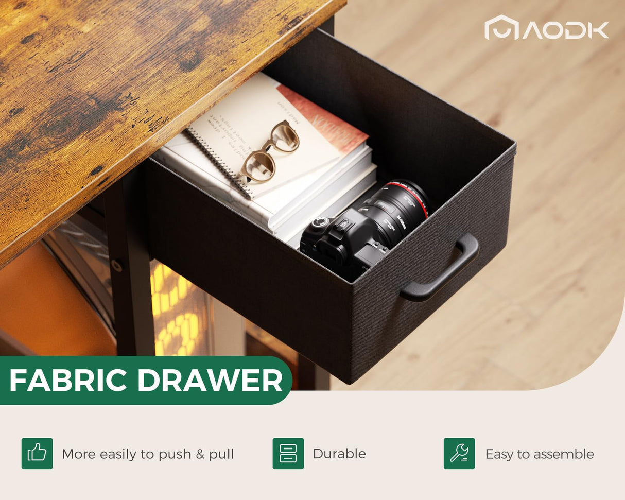 AODK Gaming Desk with LED Lights & Power Outlet, 40 Inch Computer Desk with Drawer, Reversible Desk with Monitor Shelf & Headphone Hook for Home Office AODK