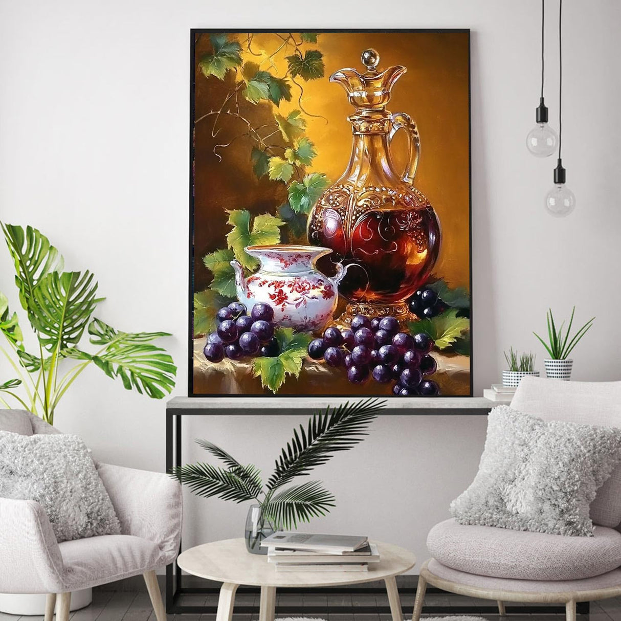 Grapes on the Vine Paint by Numbers Kits for Adults Beginners Beautiful Wine Glasses DIY Painting by Number on Canvas Pretty Pattern Painting with Brushes Acrylic Paints 16x20 Inch(Without Frame) MSTINGSHUN
