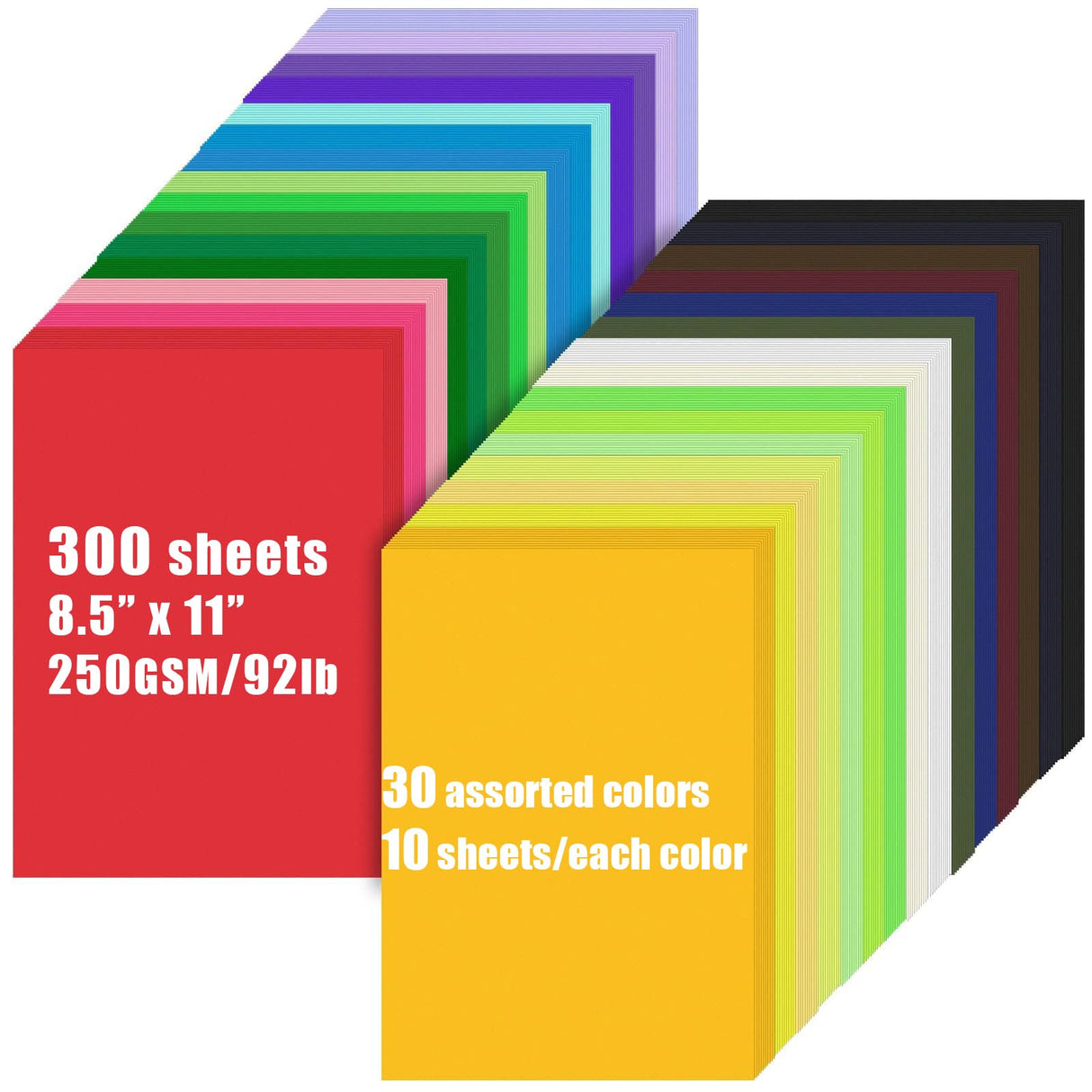 Colored Cardstock Bulk 300 sheets, 8.5” x 11” Cardstock Paper 30 Assorted Colors Construction Paper,250 GSM Card Stock Printer Paper Scrapbooking Supplies for Diy Crafts Cricut Card Making Oleitodh