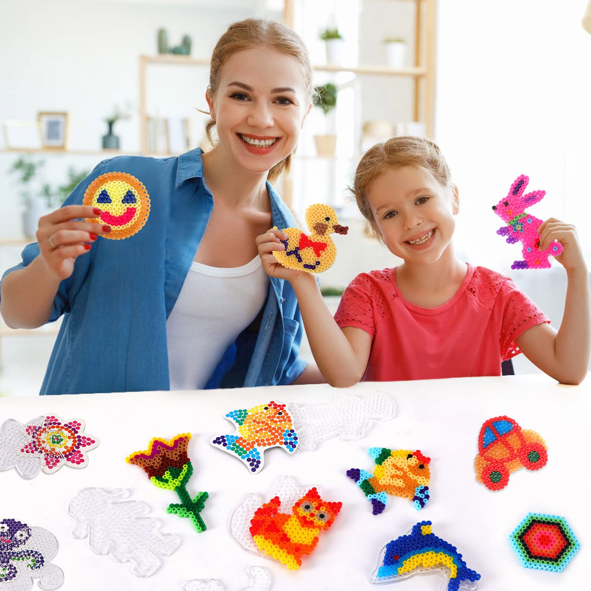 20 Pieces 5mm Fuse Beads Pegboards Clear Animal Shape Plastic Pegboards Craft Tray with 20 Pieces Colorful Cards for Kids DIY Craft Beads AUGSUN