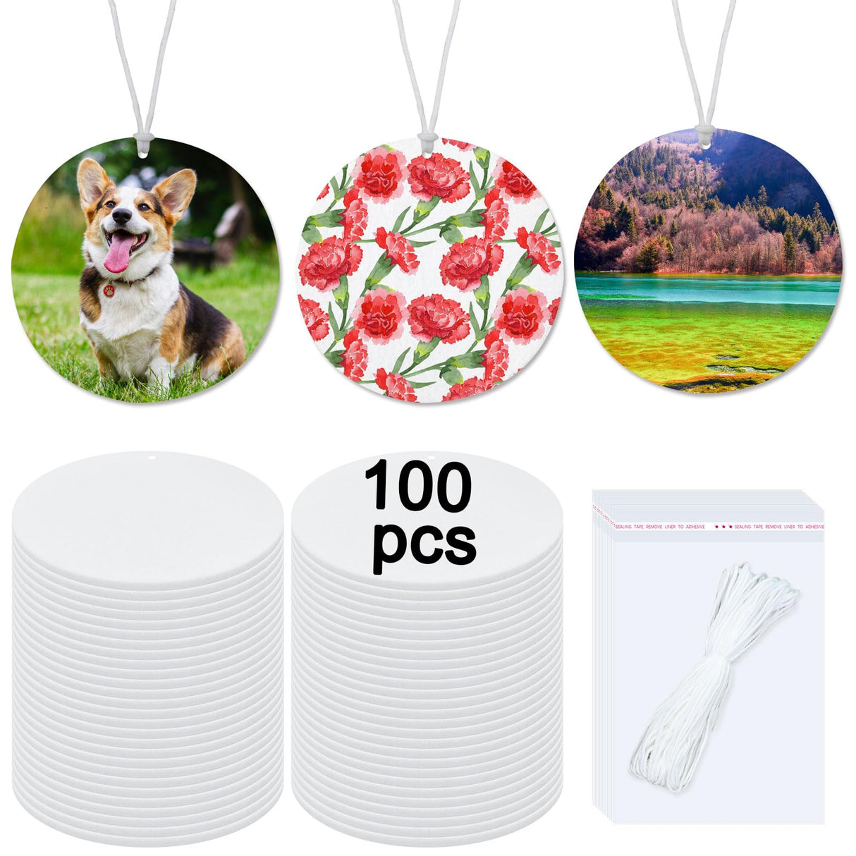 100 pcs sublimation air fresheners blanks Sublimation Blanks Products DIY Air Freshener for Car and Home Hanging Decoration Sublimation car freshener blanks (round)) GEKIXUTP