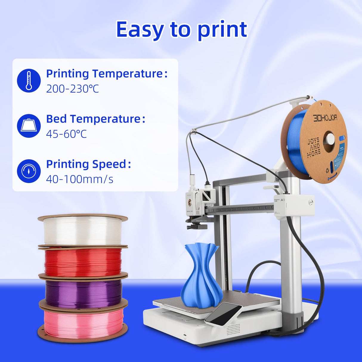 3DHoJor Silk PLA Filament 1.75mm, Silk PLA 3D Printer Filament, 2.2 LBS (1KG) Cardboard Spool, Fit Most FDM 3D Printer, Silk Blue 3DHoJor