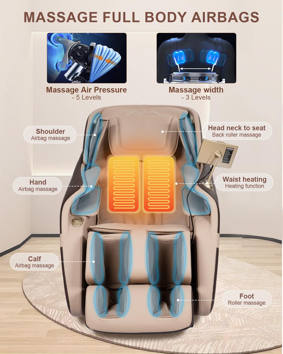 RELX 2025 Massage Chair Full Body, Zero Gravity Airbag Shiatsu Massage Chair with SL-Track, Heating, AI Control, Body Scan, 13 Modes, Foot Rollers, and Deep Yoga Stretch (Coffee) RELX