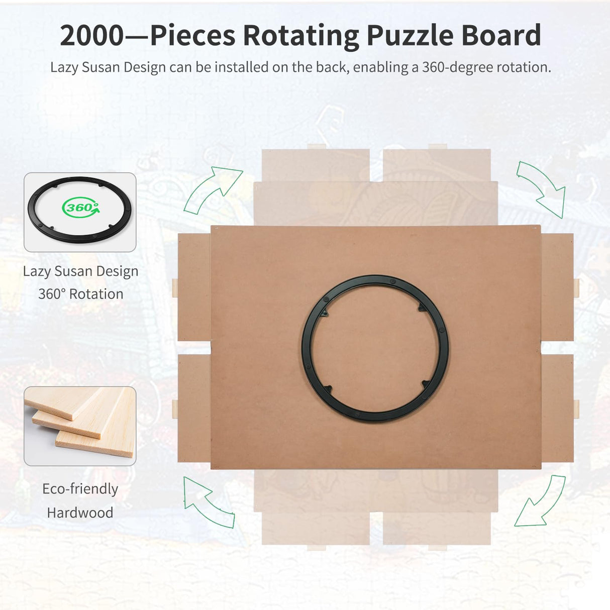 2000 Pieces Rotating Puzzle Board with 4 Drawers,40.16"x28.5" Portable Wooden Jigsaw Puzzle Table with Lazy Susan Spinning Cover for Adults BuilderButler