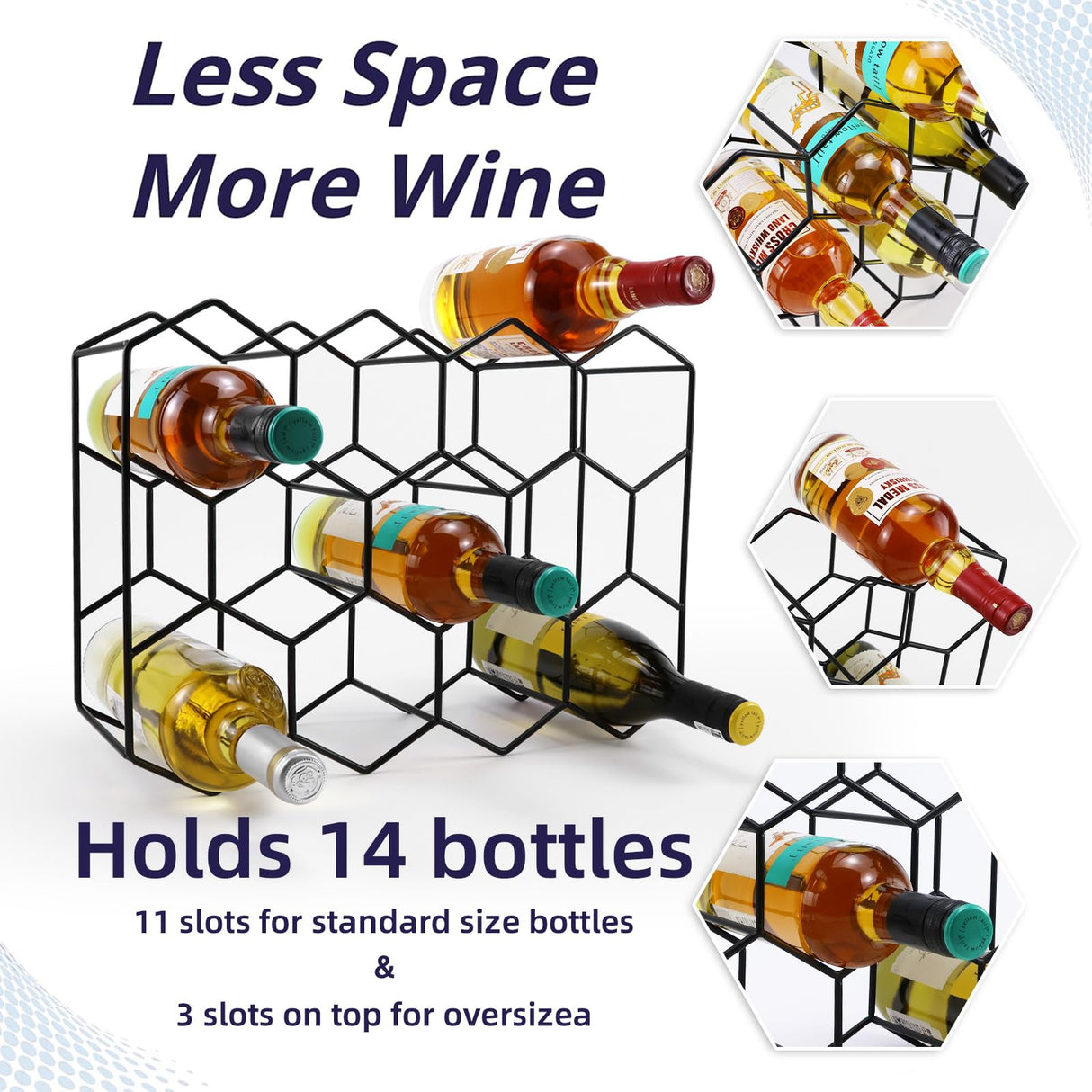 Luoieo 14 Bottles Black Wine Rack Countertop,Geometric Stainless Steel Wine Bottle Holder,3Tier Wine Racks for Cabinet,Pantry,Bar,Table,No Assembly Required Luoieo