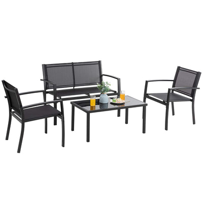 Vongrasig 4 Pieces Patio Furniture Sets,Outdoor Patio Conversation Sets with Glass Coffee Table, Small Porch Balcony Furniture, Patio Table and Chairs Set for Garden, Backyard (Black)