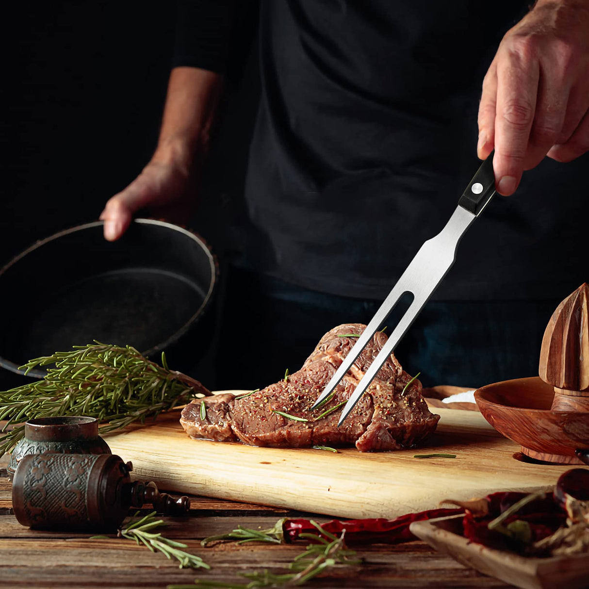 Ponpon 2Pcs Meat Forks Stainless Steel Carving Fork with Wooden Handle Barbecue Fork for Cooking Kitchen (2) Ponpon