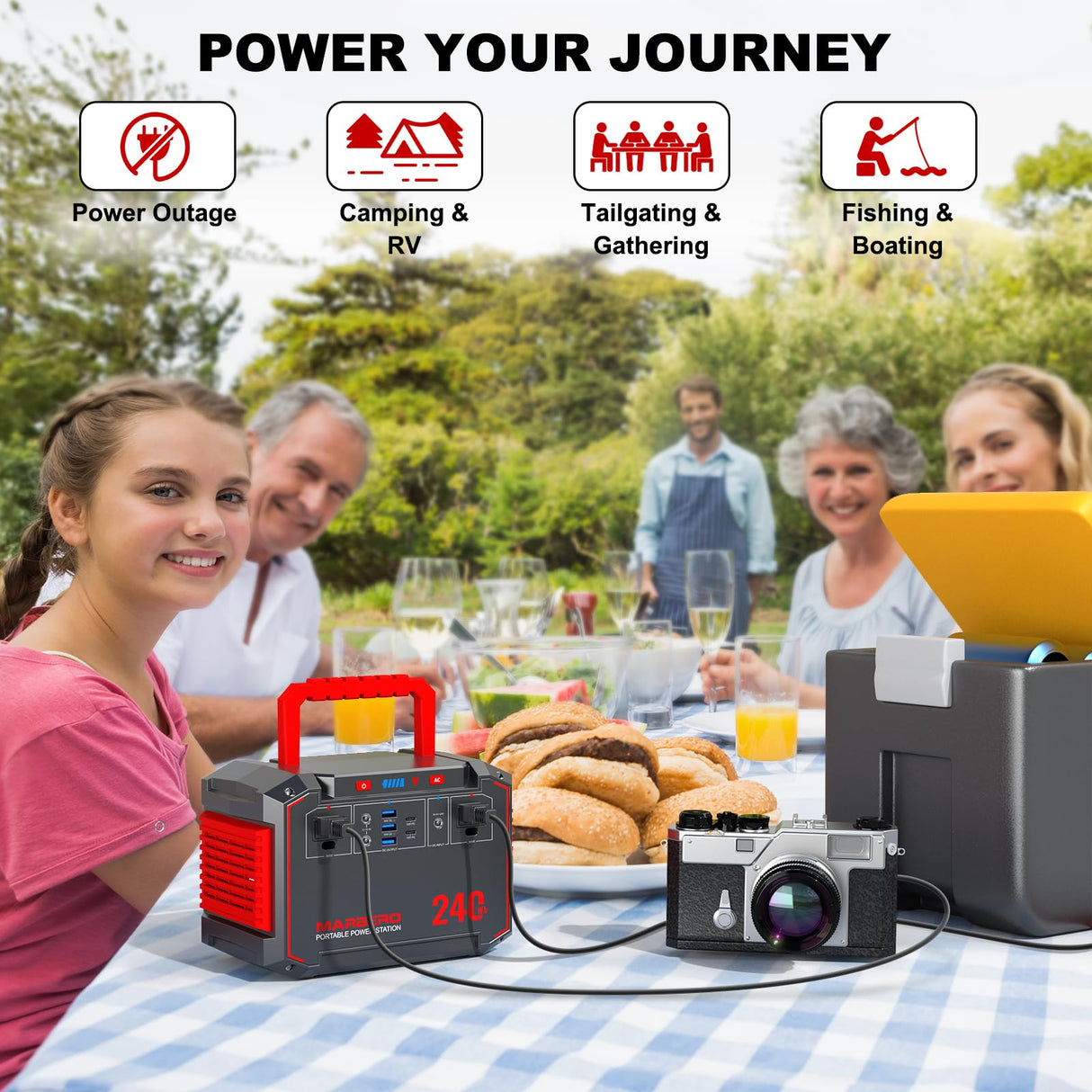 MARBERO Portable Power Station 240Wh 350W Peak Camping Portable Power Bank with AC Outlet 110V(3*USB A, 2*USB C, 2*AC,2*DC) Solar Generator for Outdoor Travel Home Emergency Hurricane MARBERO