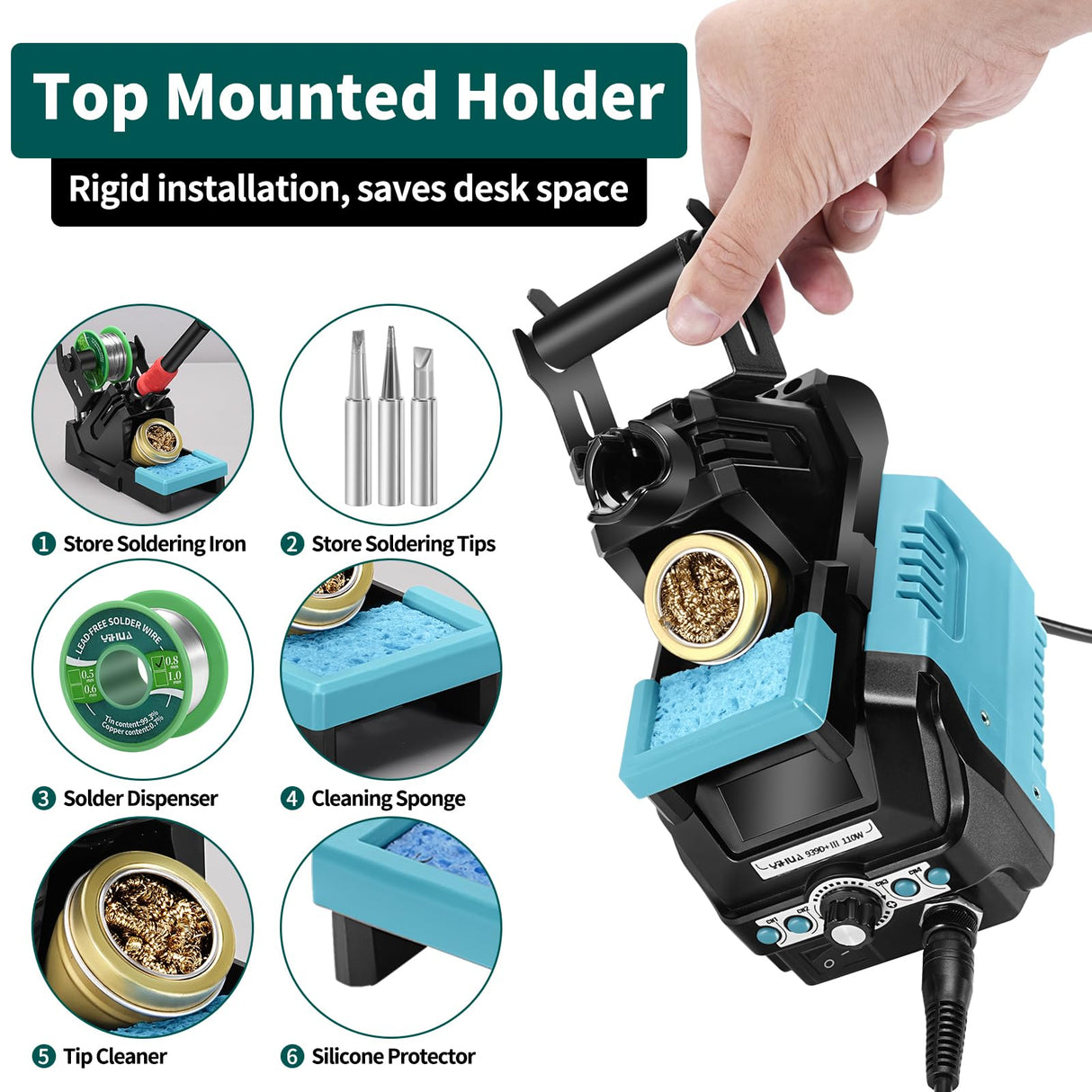 YIHUA 939D+ III EVO Digital Soldering Iron Station Kit 110W High Power with LCD display, 4 Memory Channels, Sleep Mode, Digital Calibration, Solder Wire, Helping Hands, Magnifier, 3 Soldering Tips YIHUA