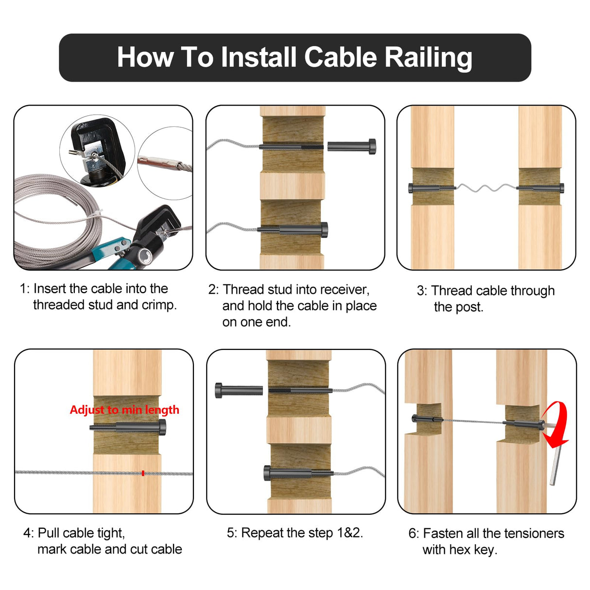 BLIKA 40 Pack 3/16" Black Invisible Cable Railing Kits, Black Stainless Steel Invisible Receiver and Swage Stud End, 3/16" Cable Railing Hardware for 2"x2", 4"x4" Wood/Metal Posts BLIKA