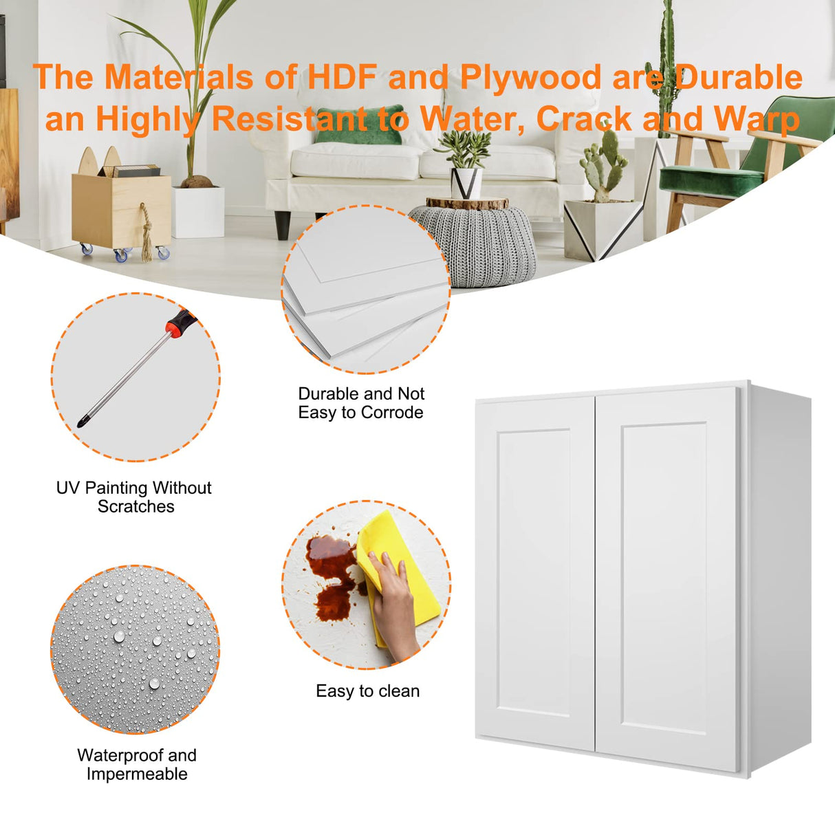 ROOMTEC Wood Wall-Mounted Cabinet,Bathroom Medicine Cabinet with Adjustable Shelves and 2 Soft-Close Doors,Laundry Storage Cabinet for Bathroom,Kitchen,Living Room 12" D*33" W*36" H,Shaker White ROOMTEC